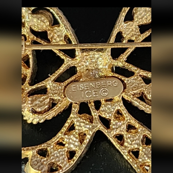 ***NWT*** Eisenberg Ice 1960s Christmas Ribbon Bow Brooch with Green Red Stones - Picture 9 of 9